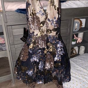 Deep v neck fit and flare dress